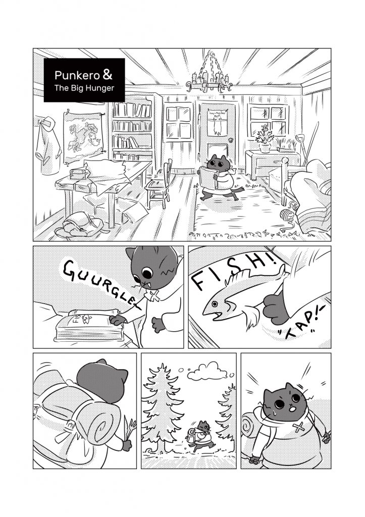 Comic about a cat named Punkero planning to find fish.